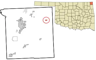 Location within Ottawa County and the state of Oklahoma