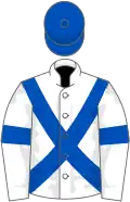 White, royal blue cross belts and armlets, royal blue cap