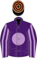 Purple, mauve disc, striped sleeves, black and orange hooped cap