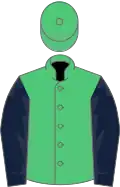 Emerald green, dark blue sleeves