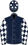 Dark blue, white diamonds on sleeves and cap