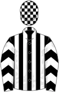Black and white stripes, white chevrons on sleeves, check cap