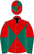 Red and Dark Green diabolo, halved sleeves, quartered cap