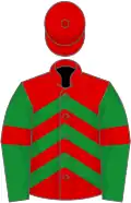 Red, green chevrons, green sleeves, red armlets, red cap