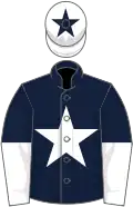 Dark blue, white star, halved sleeves, white cap, dark blue star