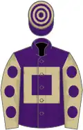 Purple, beige hollow box, beige sleeves, purple spots, purple and beige hooped cap