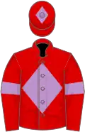 Red, mauve diamond and armlets, diamond on cap