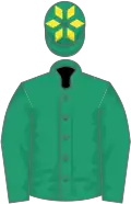 Emerald green, yellow diamonds on cap