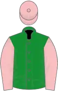 Green, pink sleeves and cap