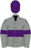 Grey, purple hoop and armlets, purple cap