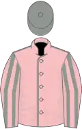 Pink, grey seams, striped sleeves, grey cap