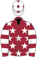 MAROON, white stars, hooped sleeves, white cap, maroon stars