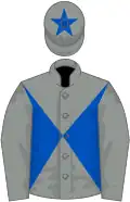 Grey and royal blue diabolo, grey sleeves, grey cap, royal blue star