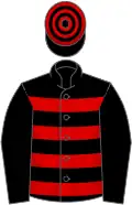 Black, red hoops on body and cap
