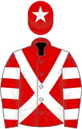 Red, white cross sashes, hooped sleeves, red cap, white star on cap