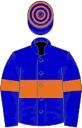 Blue, orange hoop and armlets, hooped cap
