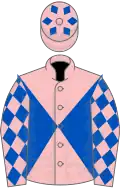 Pink and Royal Blue diabolo, diamonds on sleeves and cap