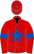 Red, royal blue star, armlets and stars on cap