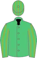 Emerald green, light green striped sleeves and cap