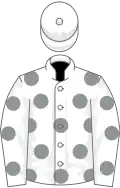 White, grey spots, white cap
