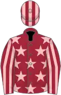 Maroon, pink stars, striped sleeves and cap