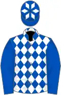 ROYAL BLUE and WHITE DIAMONDS, royal blue sleeves, white diamonds on cap