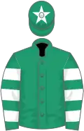Emerald green, white hooped sleeves, star on cap