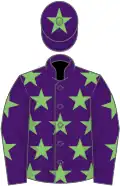 Purple, light green stars, purple cap, light green star