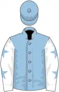 Light blue, white sleeves, light blue stars