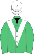 Emerald green, white chevron, white cap