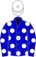 blue, white spots, white cap