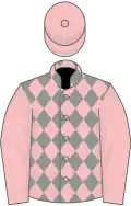 Grey and pink diamonds, pink sleeves and cap
