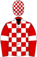 Red and white check, red sleeves, white armlets