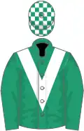 Emerald green, white chevron, check cap