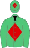 Emerald green, red diamond, diamond on cap