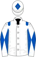 White, royal blue epaulets, diabolo on sleeves and diamond on cap