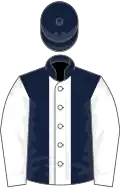 Dark blue, white stripe and sleeves