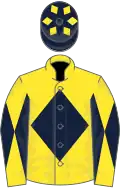 Yellow, Dark Blue diamond, diabolo on sleeves, Dark Blue cap, Yellow Diamonds