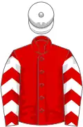 Red, white chevrons on sleeves, white cap