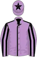 Mauve, black seams, striped sleeves, black star on cap