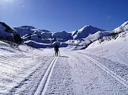 Skiing to the mountain Såta