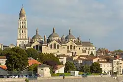 View of the city centre and St Front's cathedral from the east bank of river Isle
