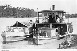 Image 24The Paddle Steamer P. S. Sapphire on the Murray River with a barge. (from Transport in South Australia)
