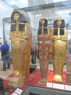Room 63 – Gilded outer coffins from the tomb of Henutmehyt, Thebes, Egypt, 19th Dynasty, 1250 BC