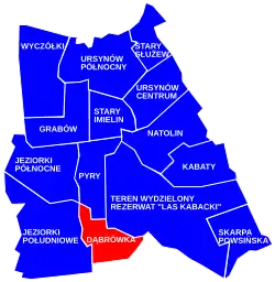 Location of Dąbrówka within Ursynów.