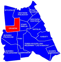 The location of Grabów within Ursynów.