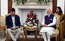 PM meeting the Prime Minister of Nepal, Mr. Sher Bahadur Deuba, at Hyderabad House, in New Delhi on April 02, 2022.
