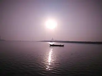 View of the pagoda from Gorai Creek at sunset