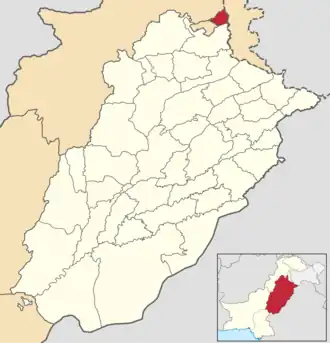 Locator map of Murree district in Punjab, Pakistan