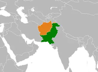 Map indicating locations of Afghanistan and Pakistan